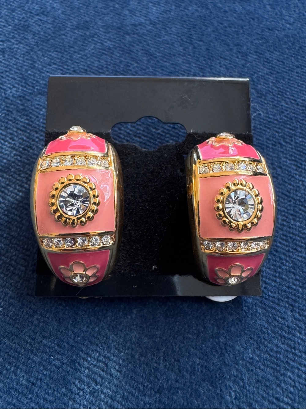 Vintage Joan Rivers Pink  Enamel Clip
Earrings‎ Half Hoop Clip Earrings